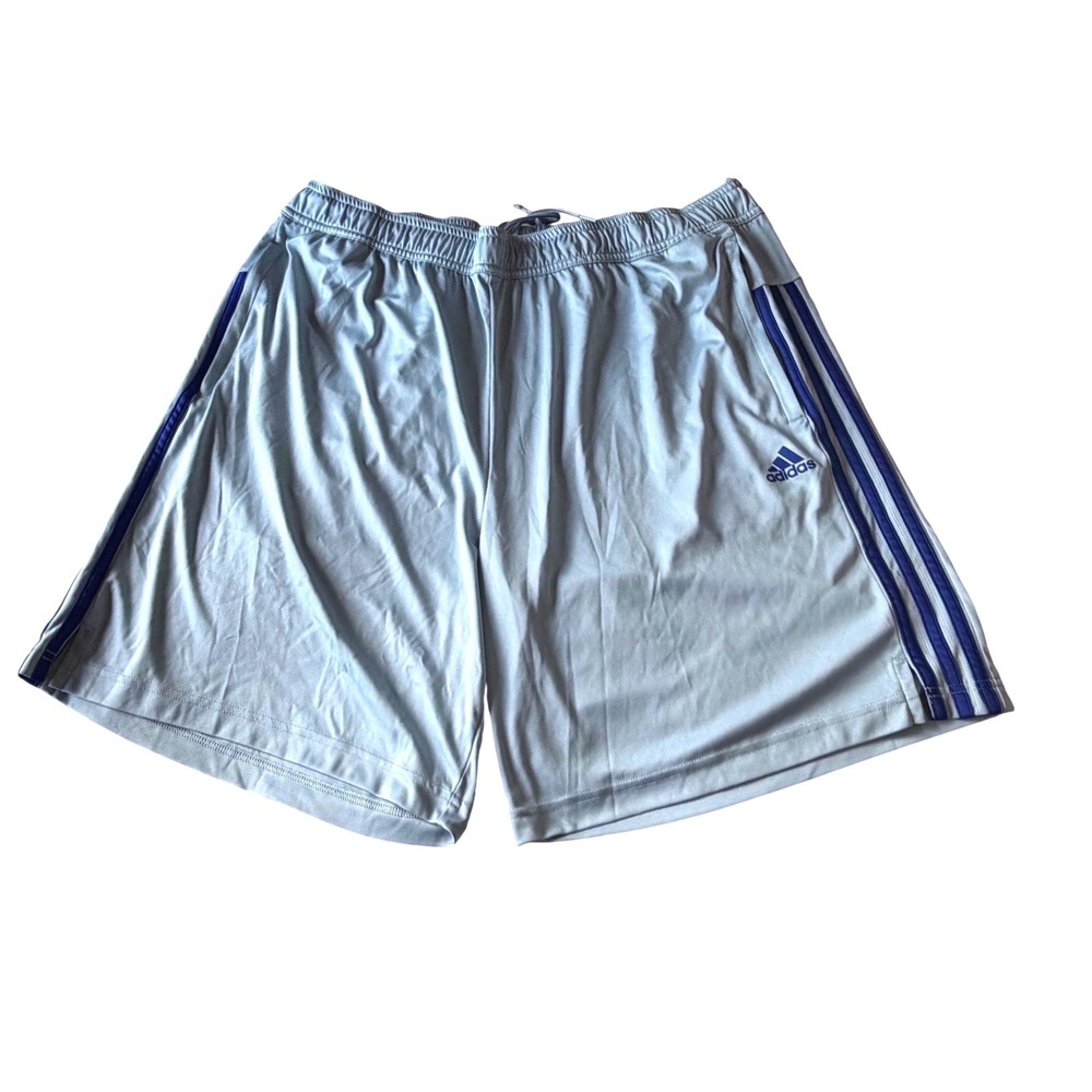 Adidas Mens 2XL Athletic Light Blue 3-Stripe Gym Basketball Running Shorts